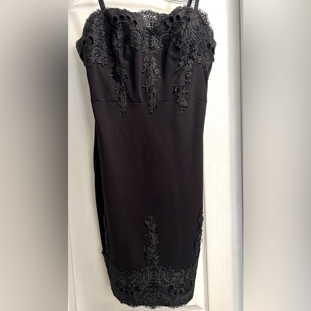 Haute Monde Black Lace Bodycon Midi Dress - Cocktail - Size 1XL